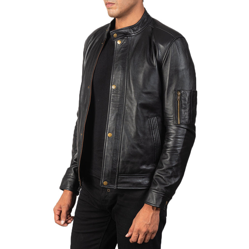 Tea House Negro Chaqueta Biker de Cuero para Hombre