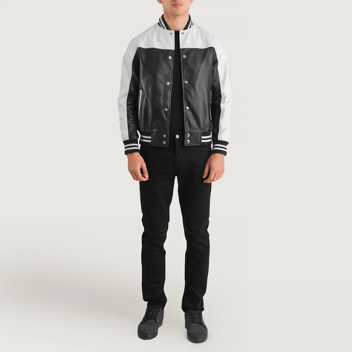 Terrance Negro Varsity Chaqueta de Cuero para Hombre – Vista alternativa del producto 3
