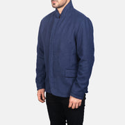Navy Blue Synthetic Wool Winter Jacket - Vista trasera con ajuste entallado en hombros y bajo impecable