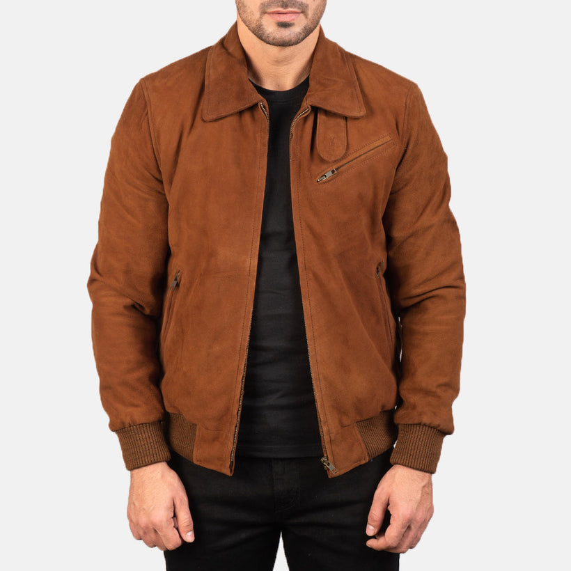 Tomchi Tostado Suede Chaqueta de Cuero para Hombre