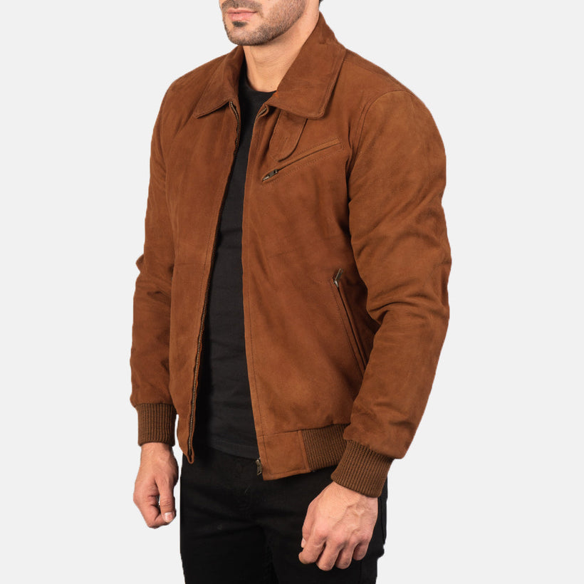 Tomchi Tostado Suede Chaqueta de Cuero para Hombre