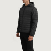 Black Full-Grain Leather Hooded Jacket - Vista trasera con ajuste entallado en hombros y bajo impecable