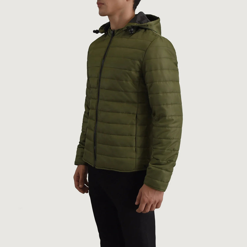 Tyler Verde Hooded Puffer Chaqueta de Cuero para Hombre