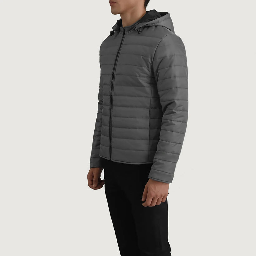 Tyler Gris Hooded Puffer Chaqueta de Cuero para Hombre