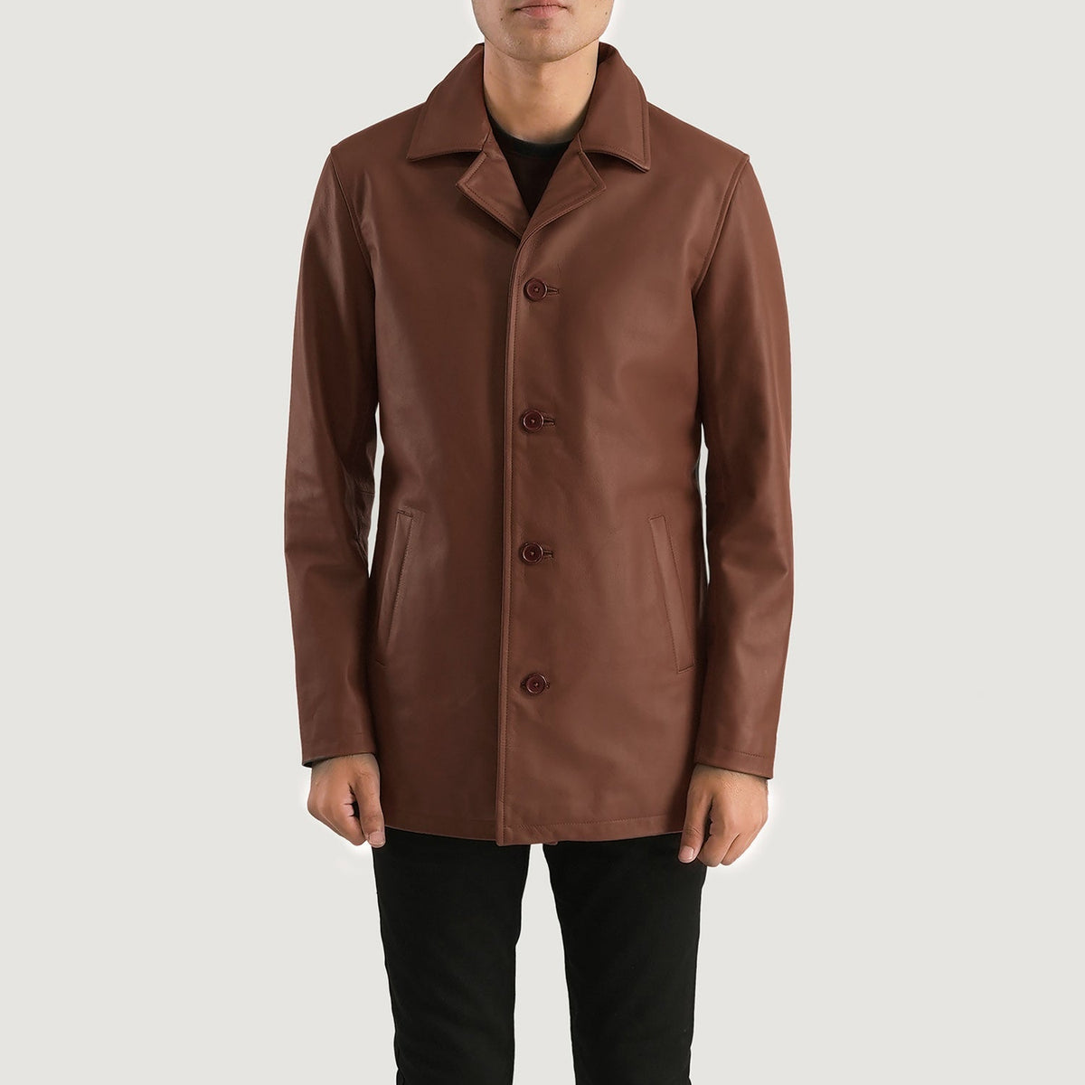 
Urban Slate Marrón Abrigo de Cuero para Hombre in Brown Cowhide Leather - Vista frontal y silueta entallada | Comprar online