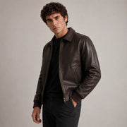 Dark Brown Authentic Sheepskin &amp;Amp; Shearling Bomber Jacket - Vista trasera con ajuste entallado en hombros y bajo impecable