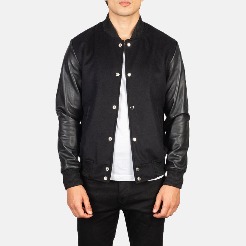 Vaxton Negro Hybrid Varsity Chaqueta de Cuero para Hombre