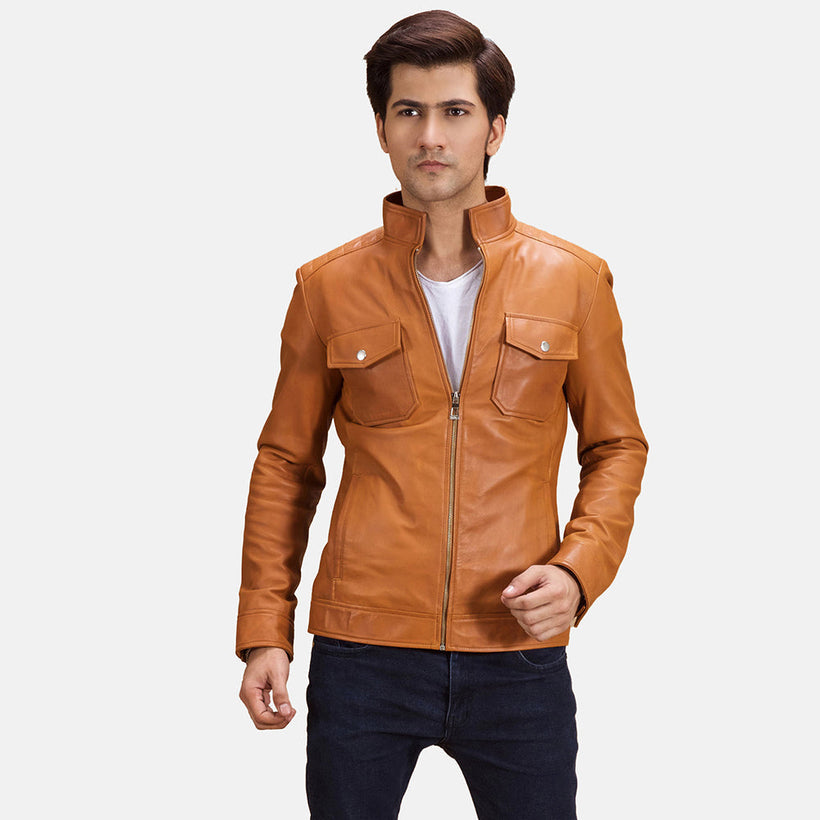 Voltex Tostado Chaqueta Biker de Cuero para Hombre