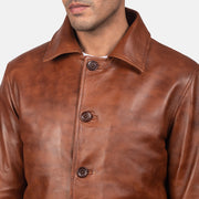 Waffle Marrón Chaqueta de Cuero para Hombre - Vista de perfil lateral con corte ergonómico de manga