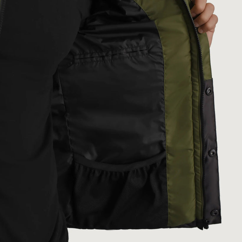 Wayne Negro & Verde Hooded Puffer Chaqueta de Cuero para Hombre
