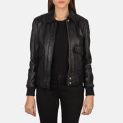 
Westa A-2 Black Leather Bomber Jacket in Black Sheepskin Leather - Vista frontal y silueta entallada | Comprar online