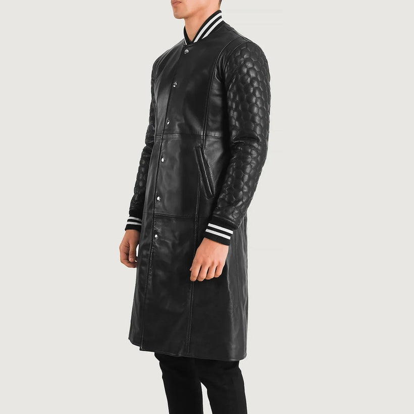 Wilde Negro Leather Varsity Abrigo de Cuero para Hombre