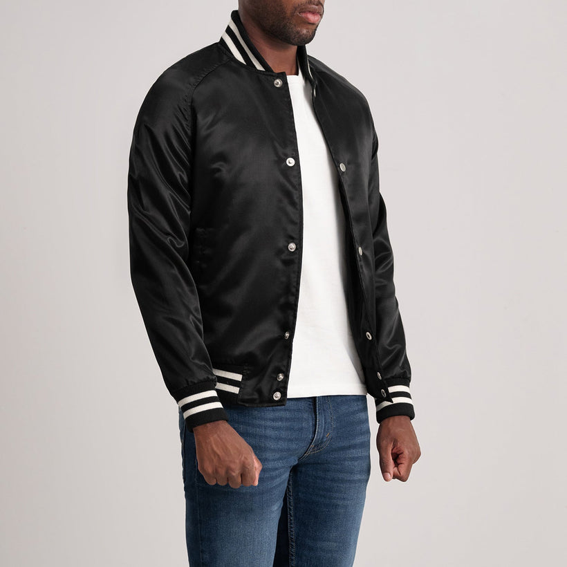 Xander Negro Varsity Chaqueta de Cuero para Hombre