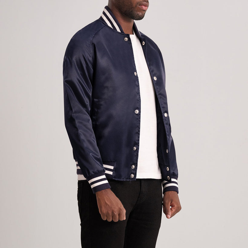 Xander Azul Varsity Chaqueta de Cuero para Hombre