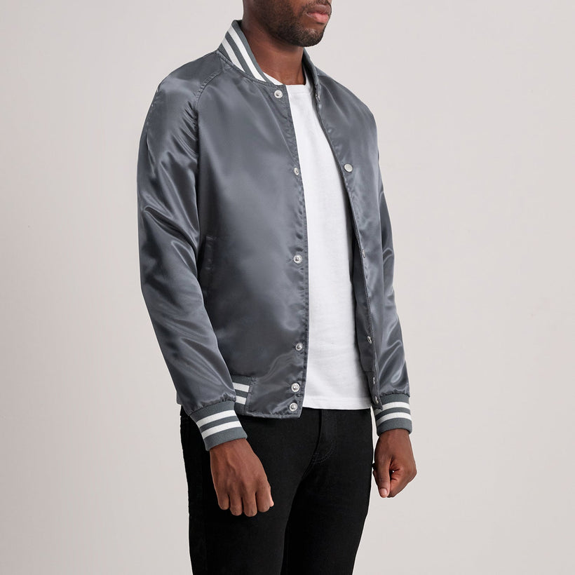 Xander Gris Varsity Chaqueta de Cuero para Hombre