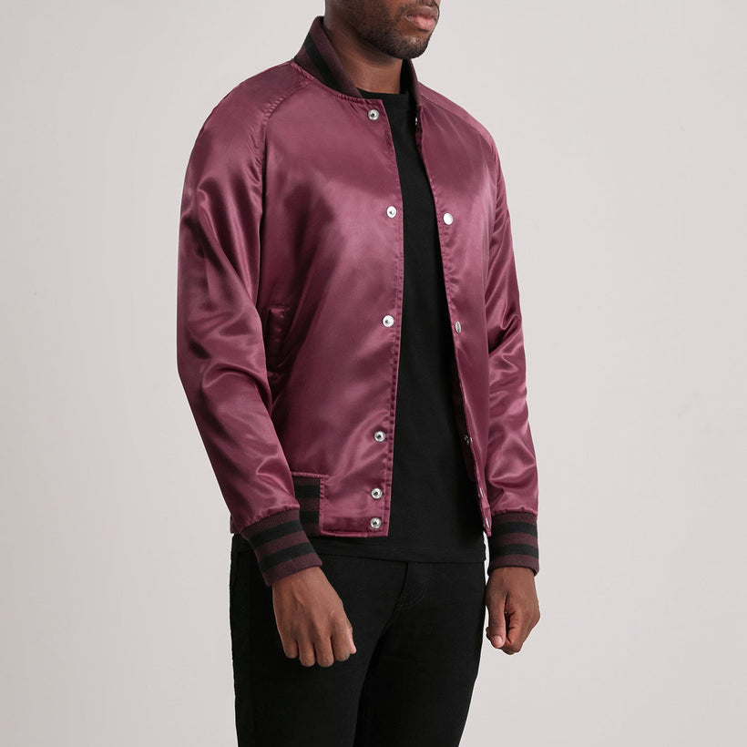 Xander Granate Varsity Chaqueta de Cuero para Hombre