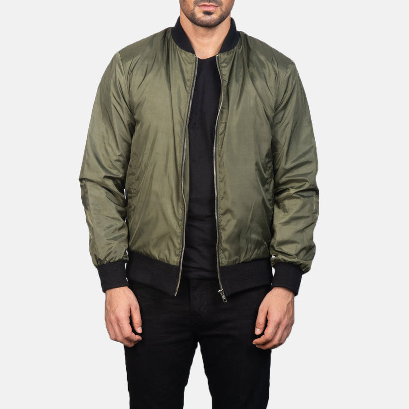Zack Verde Chaqueta Bomber de Cuero para Hombre