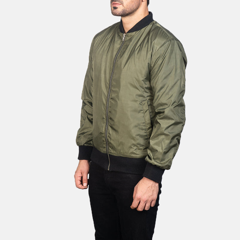 Zack Verde Chaqueta Bomber de Cuero para Hombre