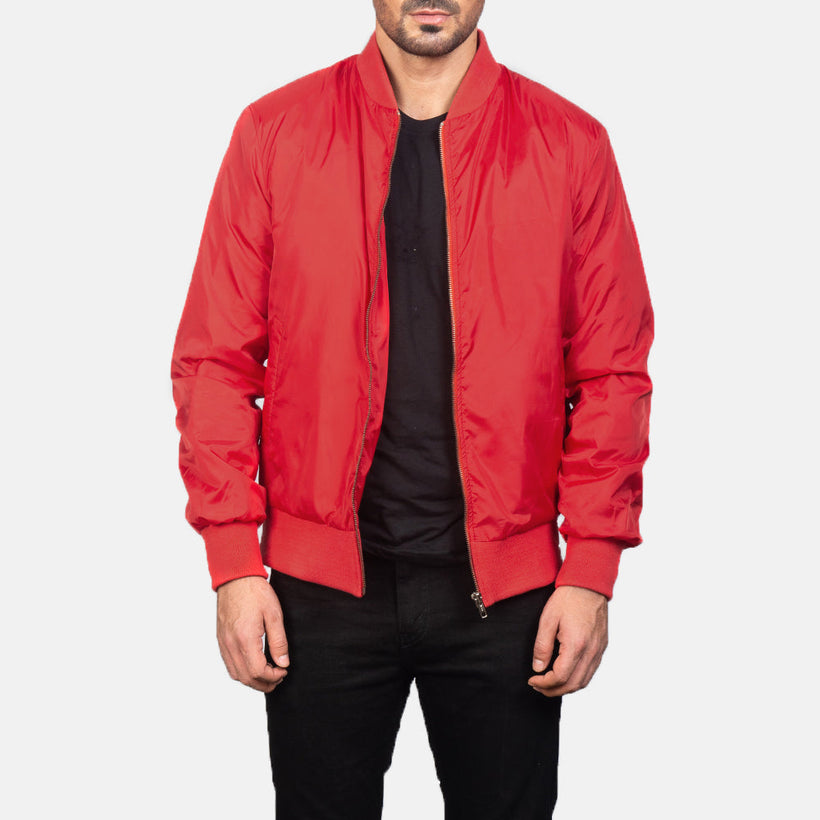 Zack Rojo Chaqueta Bomber de Cuero para Hombre