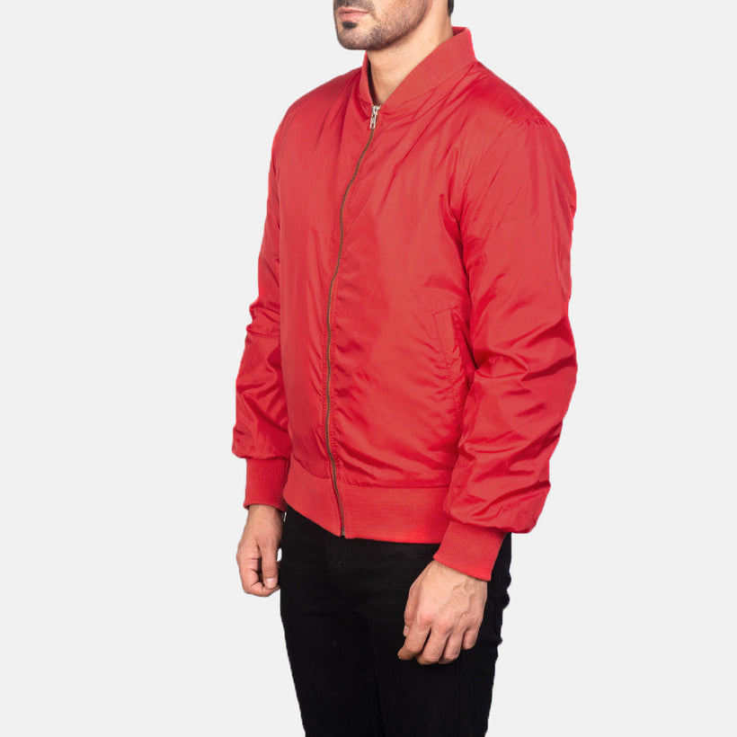 Zack Rojo Chaqueta Bomber de Cuero para Hombre