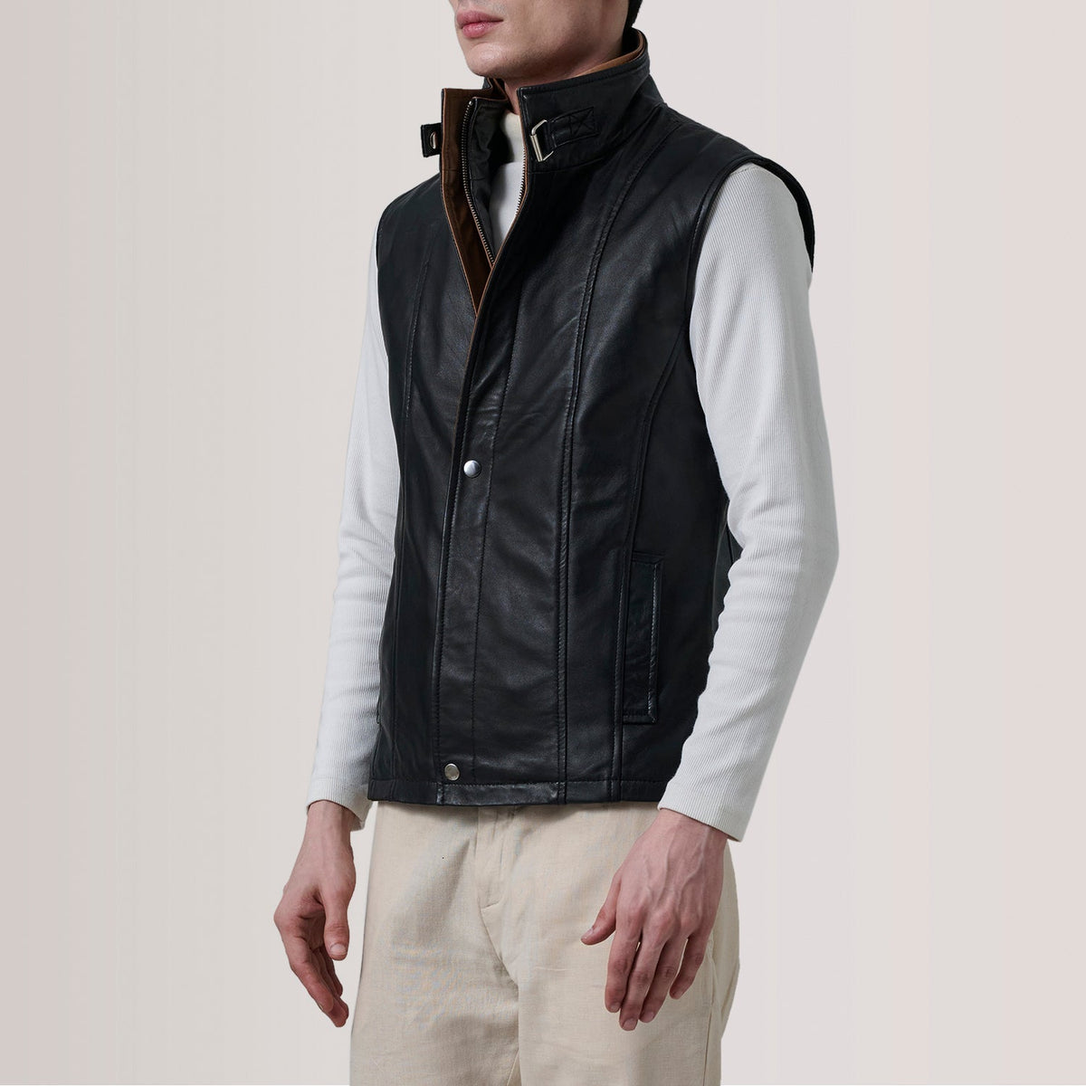 Zane Grey Suede Vest For Men - Lateral Side Profile View Showing Sleeve Cut & Athletic Taper Fit