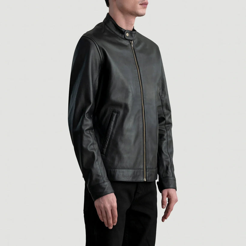 Zen Negro Chaqueta Biker de Cuero para Hombre