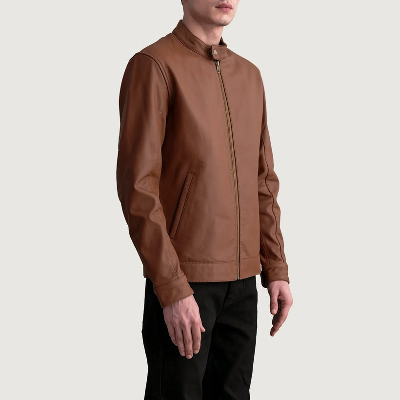 Zen Matte Marrón Chaqueta Biker de Cuero para Hombre