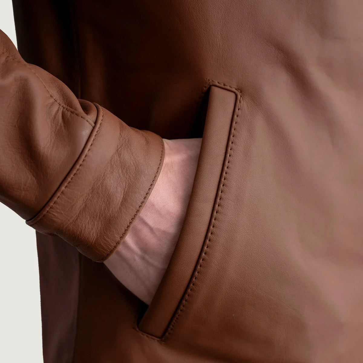 Authentic Cowhide Leather with Aniline Finish Grain Texture &amp; Heavy-Duty Seam Stitching Detail