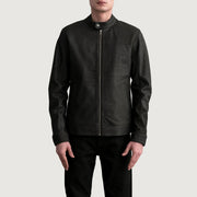 Zen Tumbled Marrón Chaqueta Biker de Cuero para Hombre - Vista de perfil lateral con corte ergonómico de manga